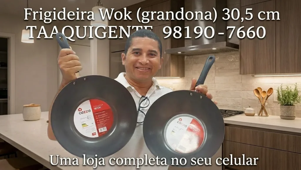 Frigideira Wok Antiaderente Cazza 30,5cm – Ideal para Receitas Práticas e Saudáveis